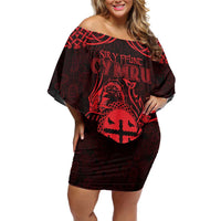 Personalized Flintshire Sir y Fflint Family Matching Off Shoulder Short Dress and Hawaiian Shirt Red Four Choughs Celtic-inspired - Wonder Print Shop