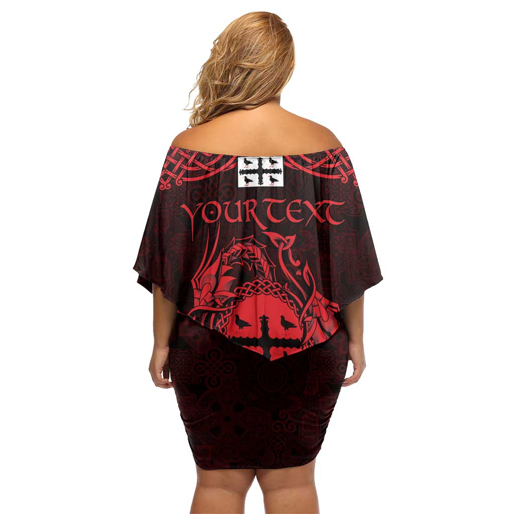 Personalized Flintshire Sir y Fflint Family Matching Off Shoulder Short Dress and Hawaiian Shirt Red Four Choughs Celtic-inspired - Wonder Print Shop