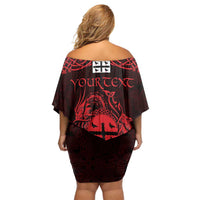 Personalized Flintshire Sir y Fflint Family Matching Off Shoulder Short Dress and Hawaiian Shirt Red Four Choughs Celtic-inspired - Wonder Print Shop