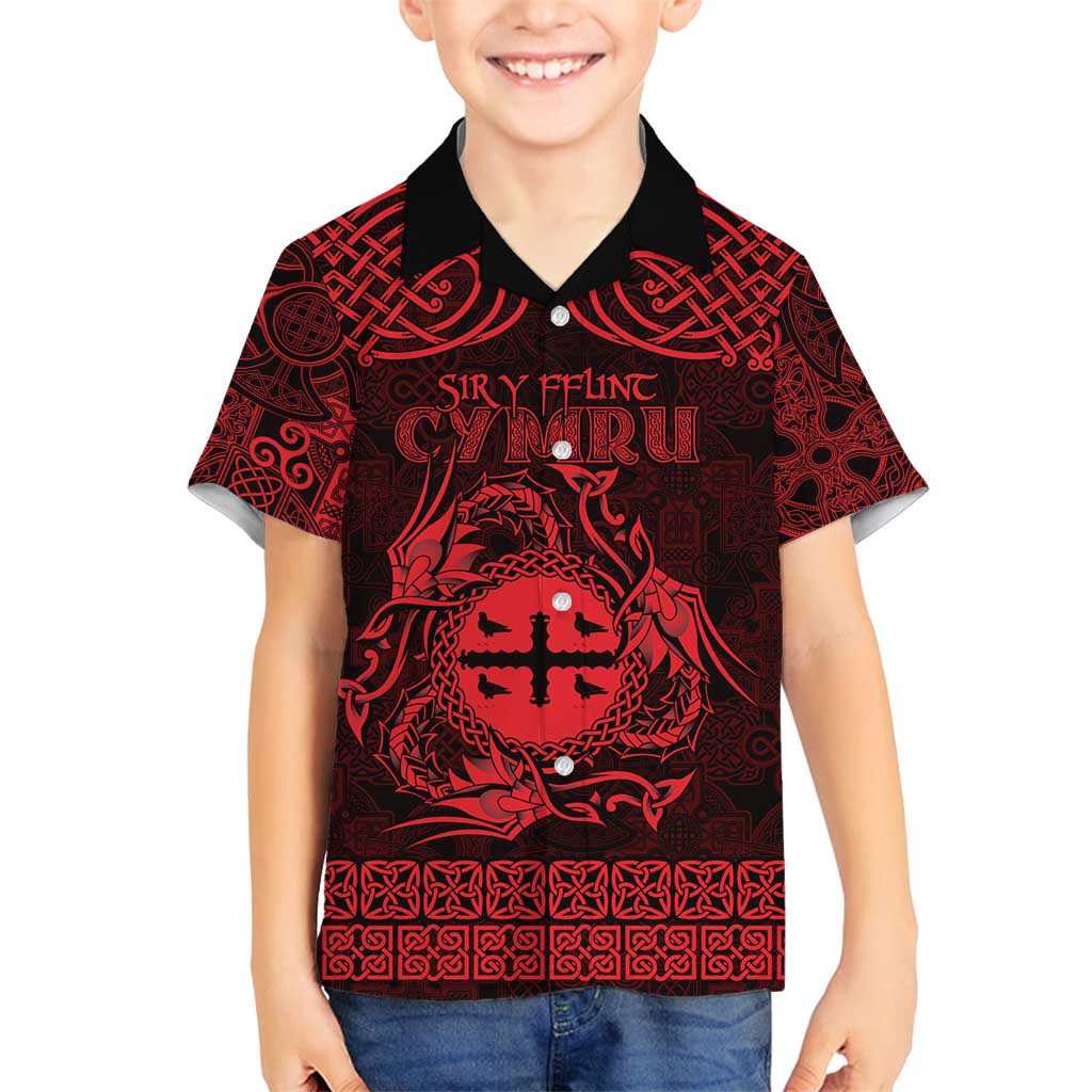Personalized Flintshire Sir y Fflint Family Matching Puletasi and Hawaiian Shirt Red Four Choughs Celtic-inspired - Wonder Print Shop