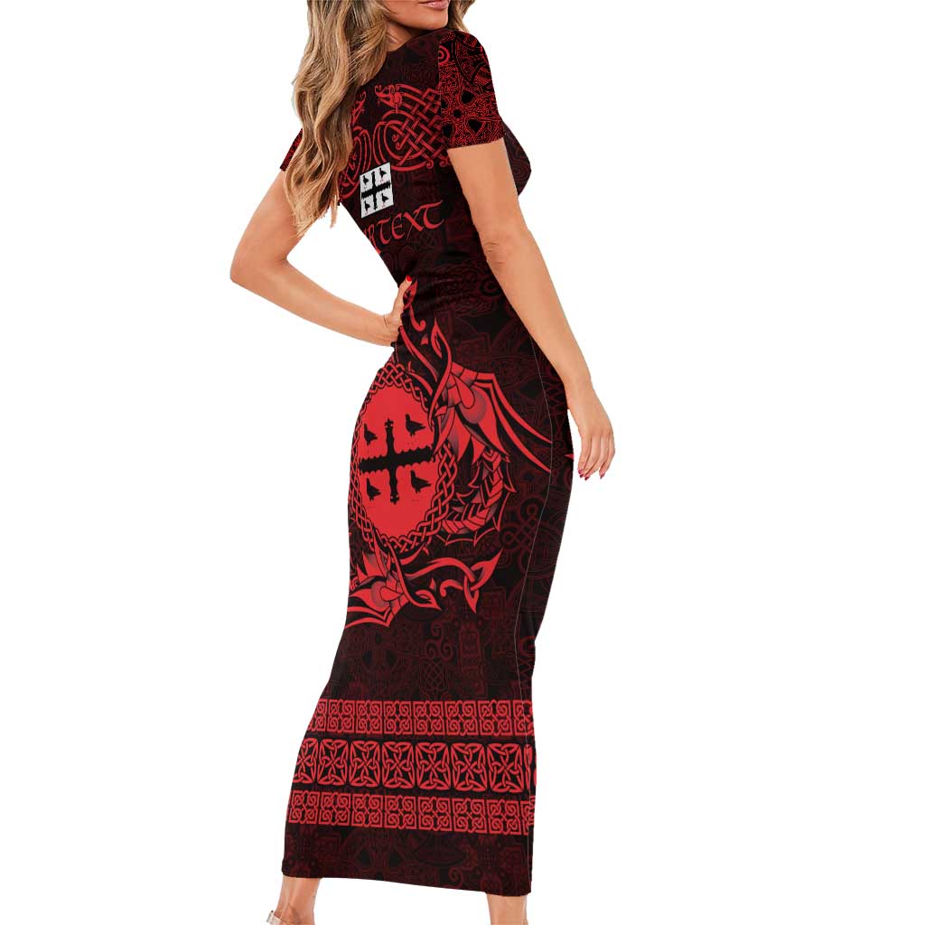 Personalized Flintshire Sir y Fflint Family Matching Short Sleeve Bodycon Dress and Hawaiian Shirt Red Four Choughs Celtic-inspired - Wonder Print Shop