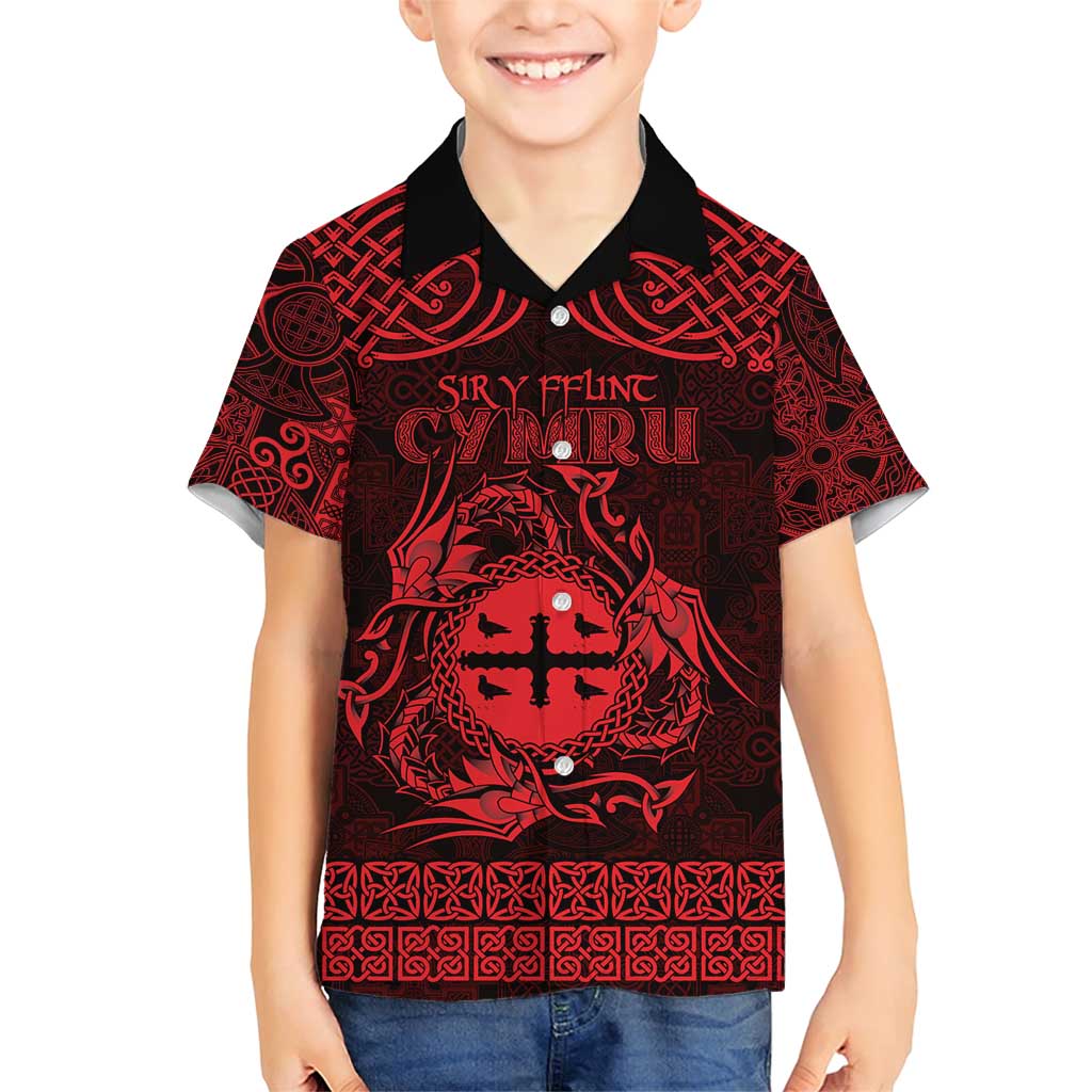 Personalized Flintshire Sir y Fflint Family Matching Short Sleeve Bodycon Dress and Hawaiian Shirt Red Four Choughs Celtic-inspired - Wonder Print Shop