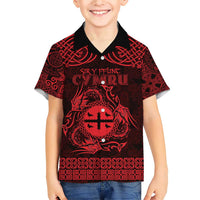 Personalized Flintshire Sir y Fflint Family Matching Short Sleeve Bodycon Dress and Hawaiian Shirt Red Four Choughs Celtic-inspired - Wonder Print Shop