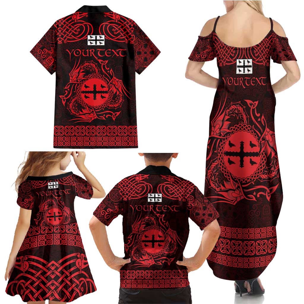 Personalized Flintshire Sir y Fflint Family Matching Summer Maxi Dress and Hawaiian Shirt Red Four Choughs Celtic-inspired - Wonder Print Shop