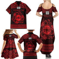 Personalized Flintshire Sir y Fflint Family Matching Summer Maxi Dress and Hawaiian Shirt Red Four Choughs Celtic-inspired - Wonder Print Shop
