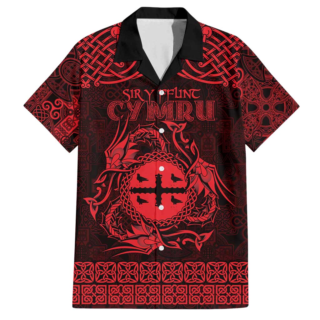 Personalized Flintshire Sir y Fflint Family Matching Summer Maxi Dress and Hawaiian Shirt Red Four Choughs Celtic-inspired - Wonder Print Shop