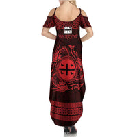 Personalized Flintshire Sir y Fflint Family Matching Summer Maxi Dress and Hawaiian Shirt Red Four Choughs Celtic-inspired - Wonder Print Shop