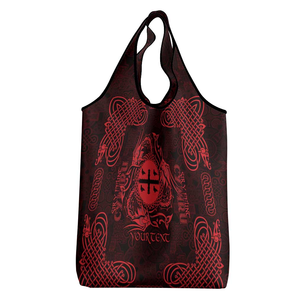 Personalized Flintshire Sir y Fflint Grocery Bag Red Four Choughs Celtic-inspired - Wonder Print Shop
