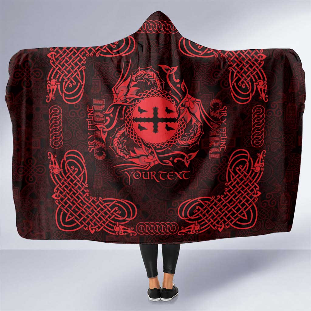 Personalized Flintshire Sir y Fflint Hooded Blanket Red Four Choughs Celtic-inspired - Wonder Print Shop