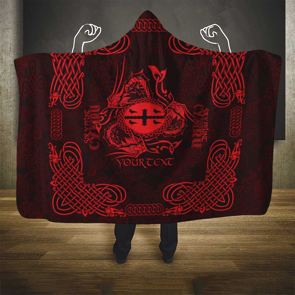 Personalized Flintshire Sir y Fflint Hooded Blanket Red Four Choughs Celtic-inspired - Wonder Print Shop
