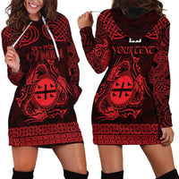 Personalized Flintshire Sir y Fflint Hoodie Dress Red Four Choughs Celtic-inspired - Wonder Print Shop