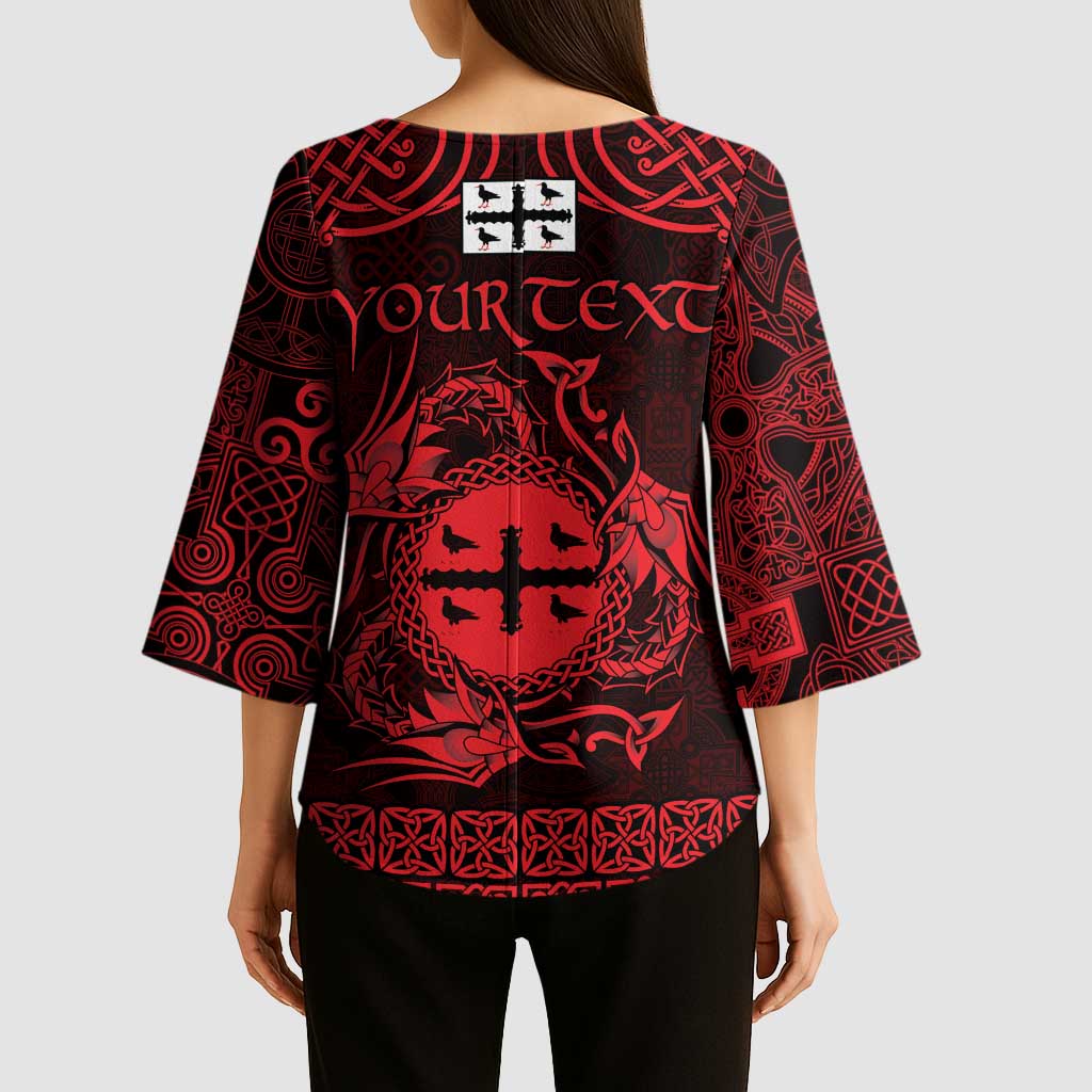 Personalized Flintshire Sir y Fflint Kimono Sleeve Blouse Red Four Choughs Celtic-inspired - Wonder Print Shop