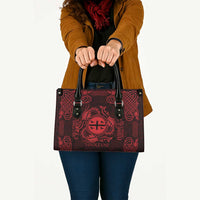 Personalized Flintshire Sir y Fflint Leather Bag Red Four Choughs Celtic-inspired - Wonder Print Shop