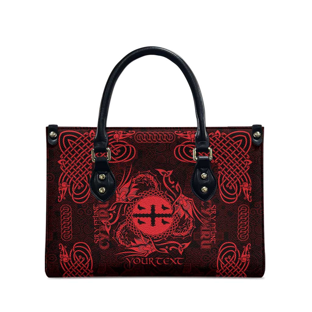 Personalized Flintshire Sir y Fflint Leather Bag Red Four Choughs Celtic-inspired - Wonder Print Shop