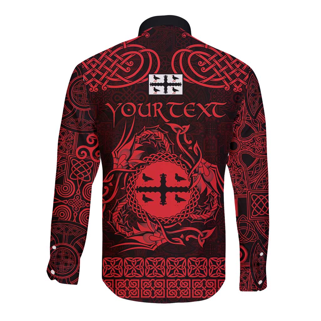 Personalized Flintshire Sir y Fflint Long Sleeve Button Shirt Red Four Choughs Celtic-inspired - Wonder Print Shop