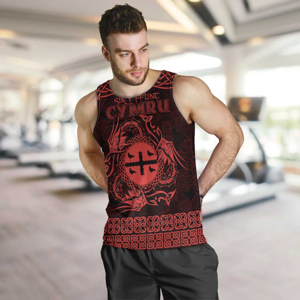 Personalized Flintshire Sir y Fflint Men Tank Top Red Four Choughs Celtic-inspired - Wonder Print Shop