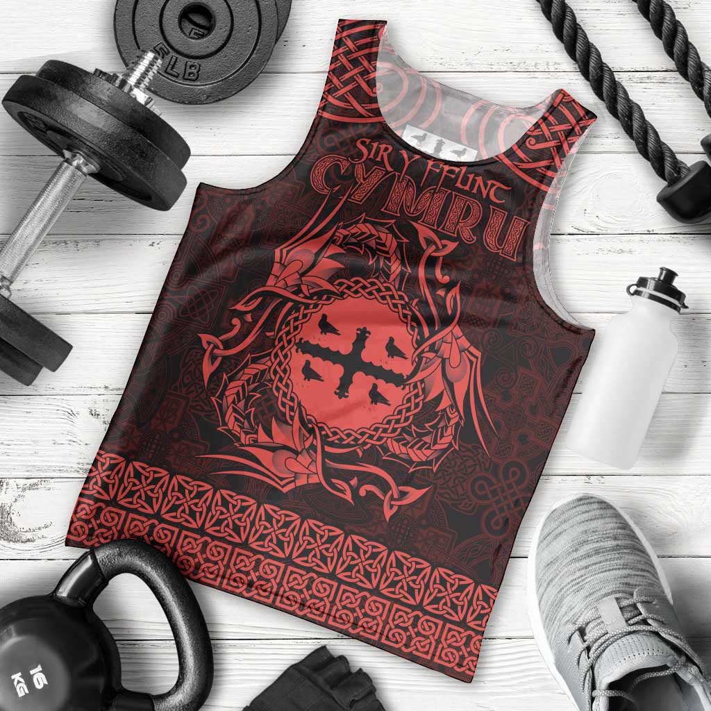 Personalized Flintshire Sir y Fflint Men Tank Top Red Four Choughs Celtic-inspired - Wonder Print Shop
