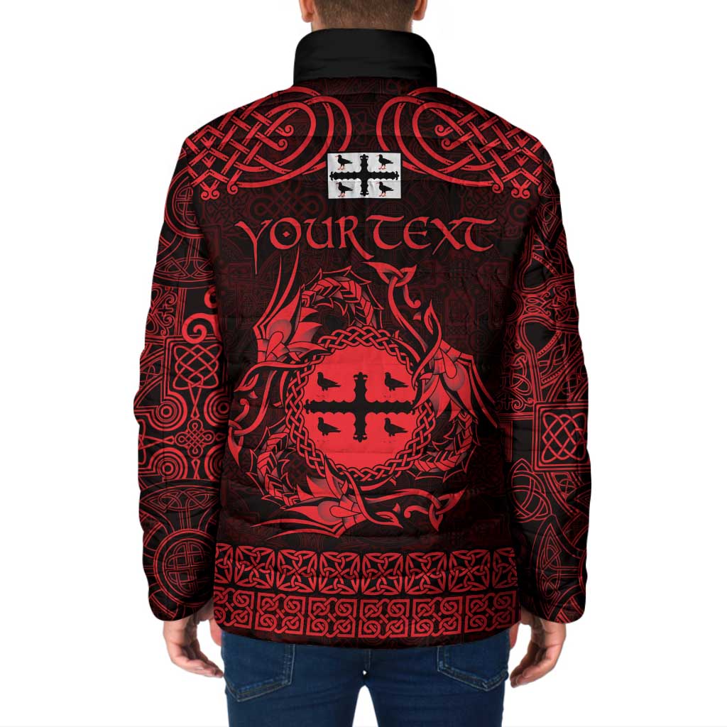 Personalized Flintshire Sir y Fflint Padded Jacket Red Four Choughs Celtic-inspired - Wonder Print Shop