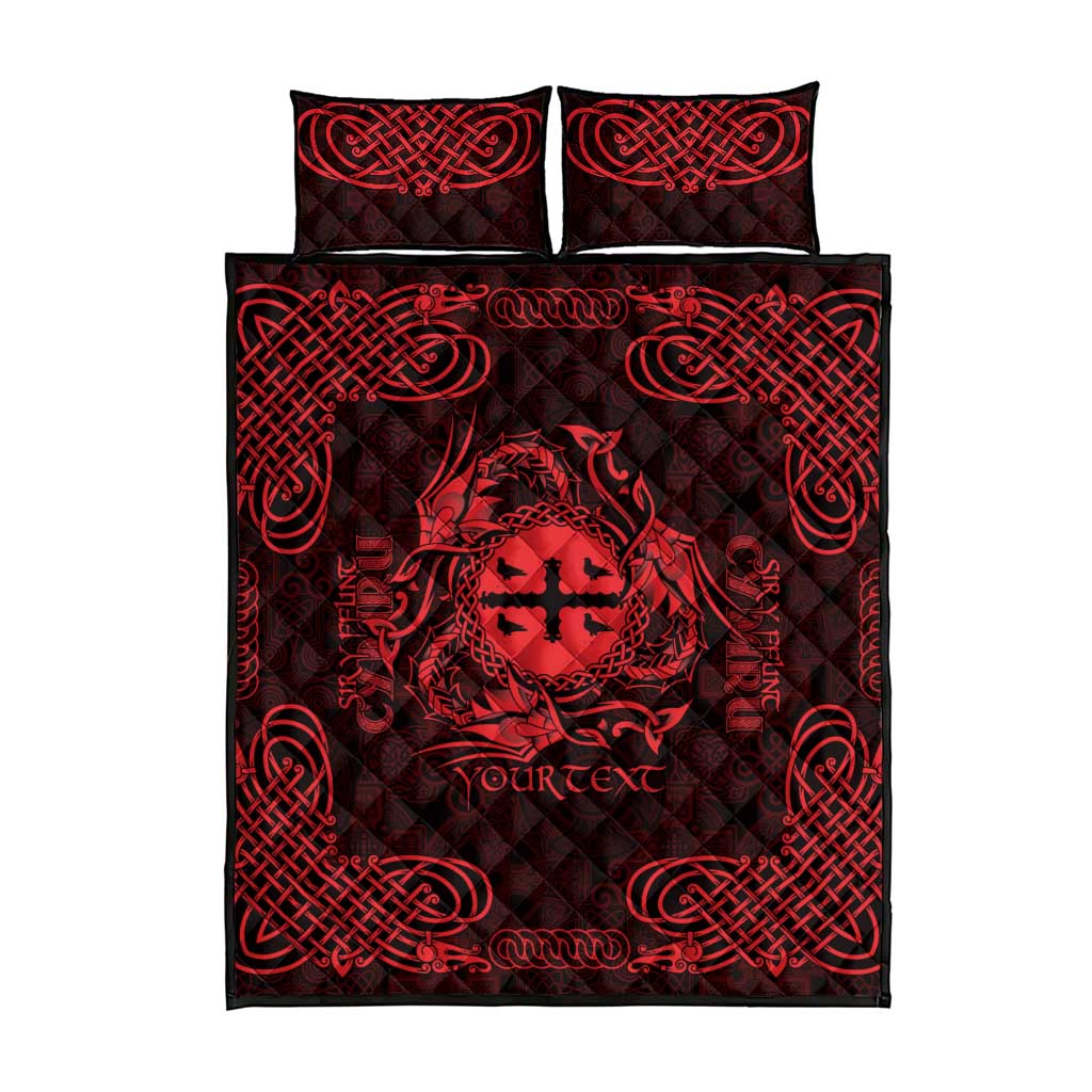 Personalized Flintshire Sir y Fflint Quilt Bed Set Red Four Choughs Celtic-inspired - Wonder Print Shop