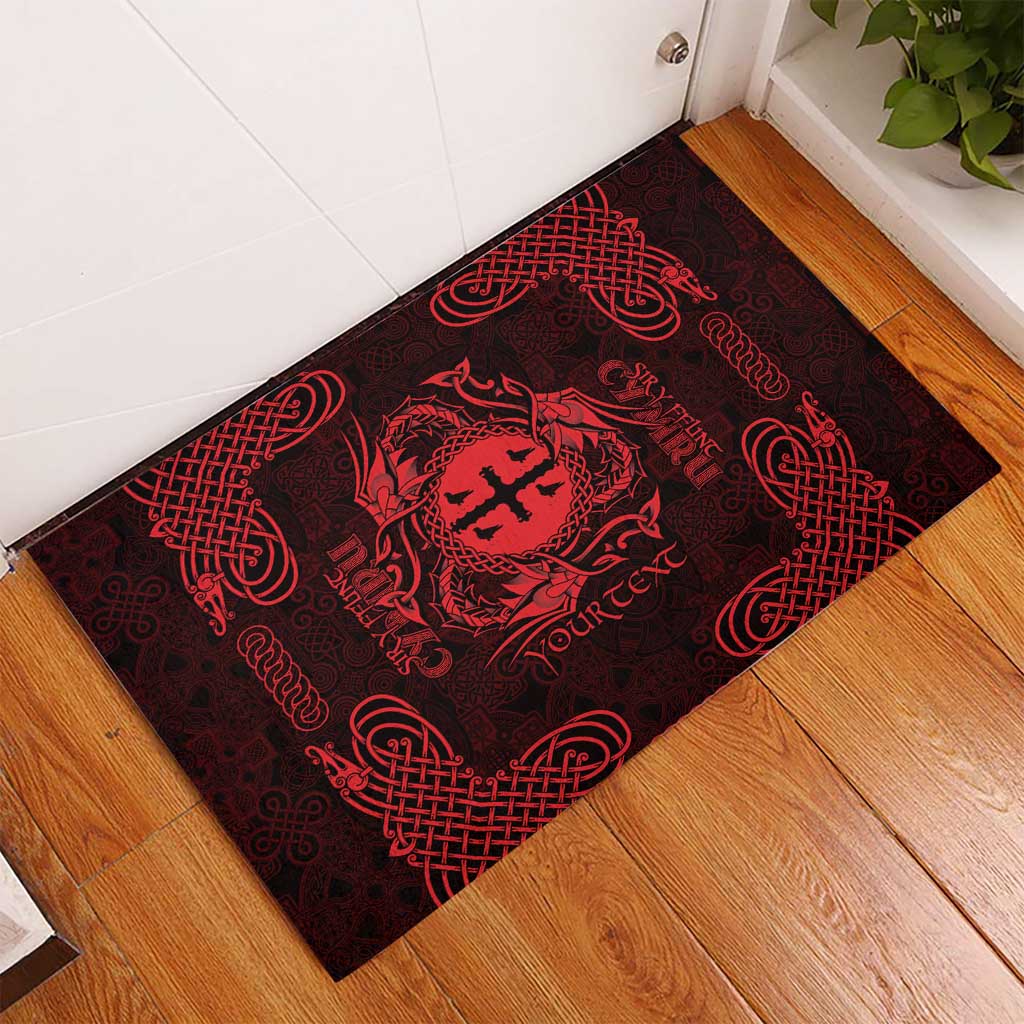 Personalized Flintshire Sir y Fflint Rubber Doormat Red Four Choughs Celtic-inspired - Wonder Print Shop