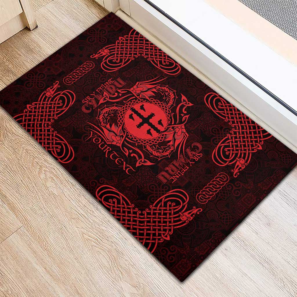 Personalized Flintshire Sir y Fflint Rubber Doormat Red Four Choughs Celtic-inspired - Wonder Print Shop