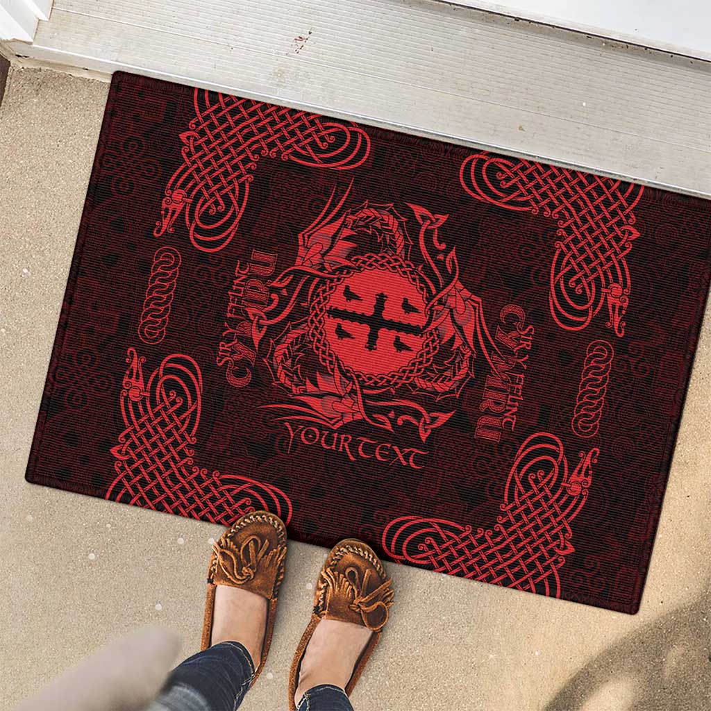 Personalized Flintshire Sir y Fflint Rubber Doormat Red Four Choughs Celtic-inspired - Wonder Print Shop