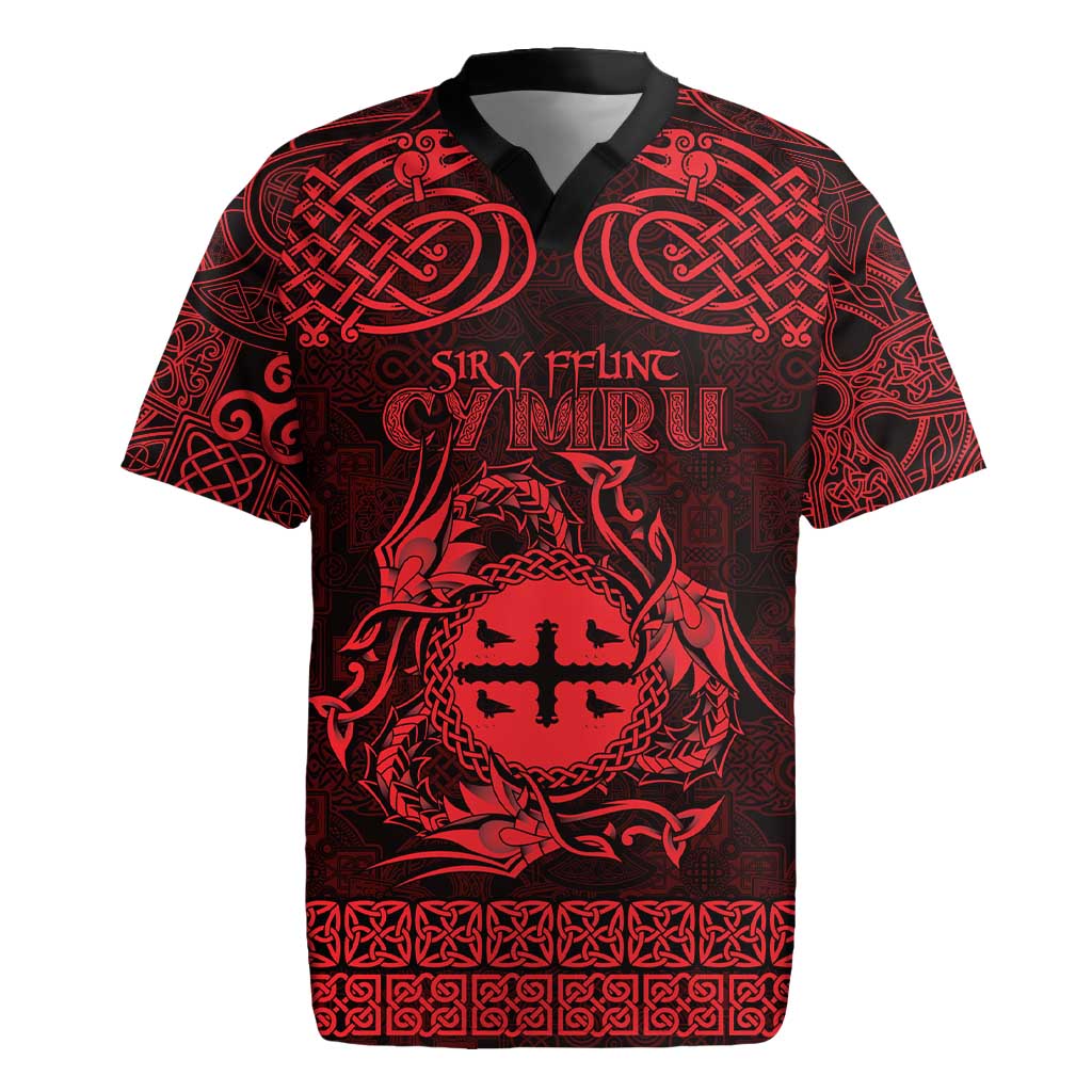 Personalized Flintshire Sir y Fflint Rugby Jersey Red Four Choughs Celtic-inspired - Wonder Print Shop