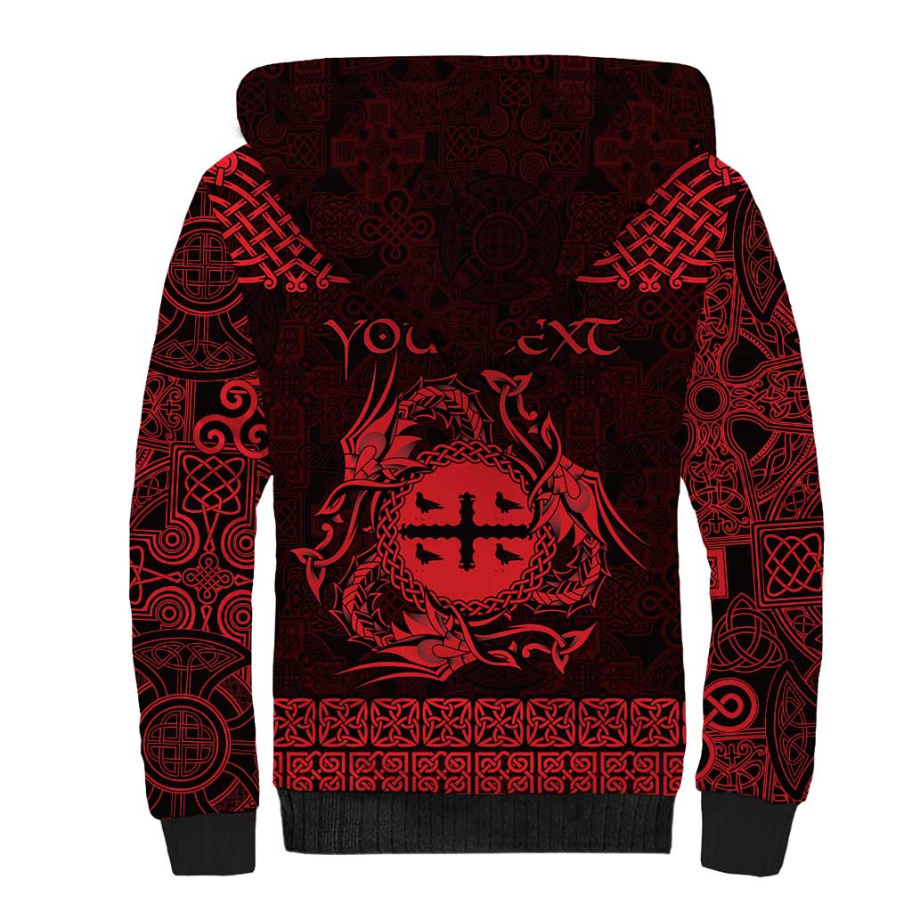 Personalized Flintshire Sir y Fflint Sherpa Hoodie Red Four Choughs Celtic-inspired - Wonder Print Shop