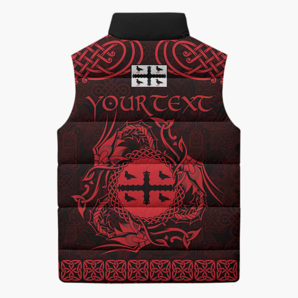 Personalized Flintshire Sir y Fflint Sleeveless Puffer Jacket Red Four Choughs Celtic-inspired - Wonder Print Shop