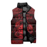 Personalized Flintshire Sir y Fflint Sleeveless Puffer Jacket Red Four Choughs Celtic-inspired - Wonder Print Shop