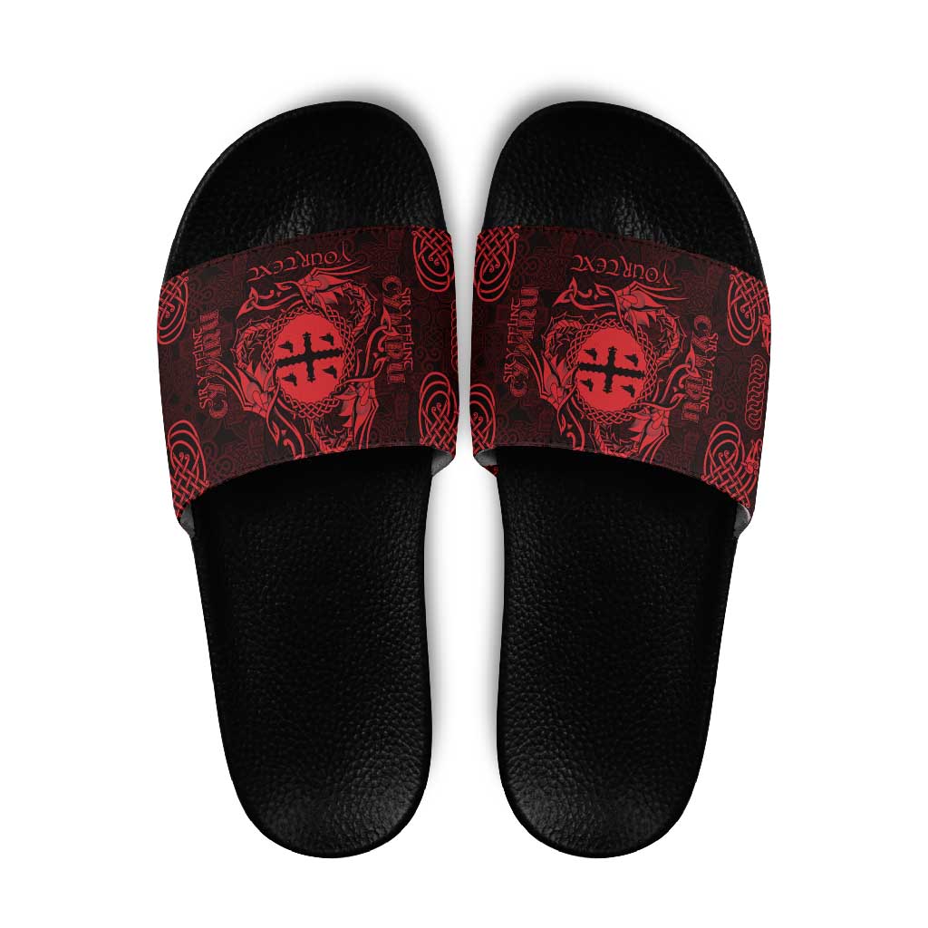 Personalized Flintshire Sir y Fflint Slide Sandals Red Four Choughs Celtic-inspired - Wonder Print Shop