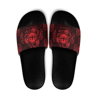 Personalized Flintshire Sir y Fflint Slide Sandals Red Four Choughs Celtic-inspired - Wonder Print Shop