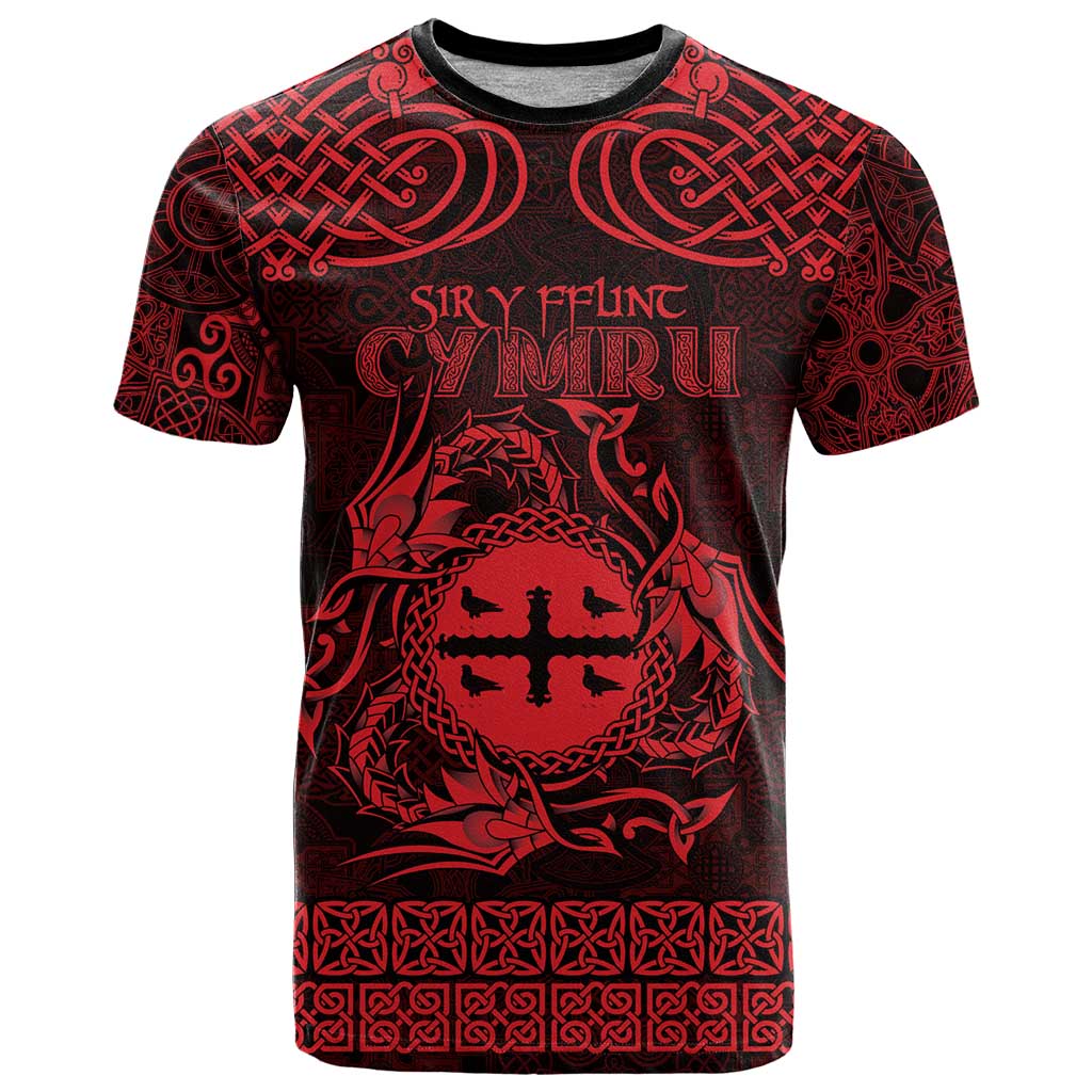 Personalized Flintshire Sir y Fflint T Shirt Red Four Choughs Celtic-inspired - Wonder Print Shop