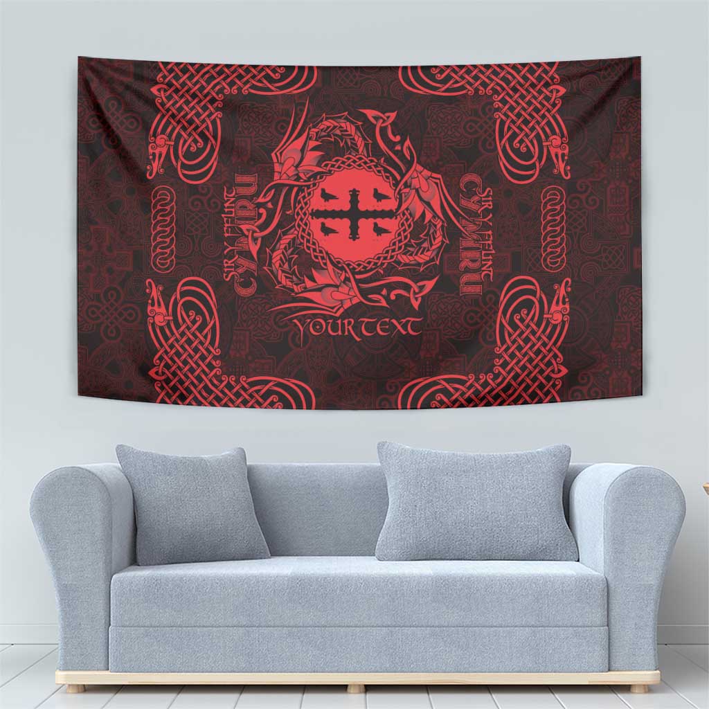 Personalized Flintshire Sir y Fflint Tapestry Red Four Choughs Celtic-inspired - Wonder Print Shop