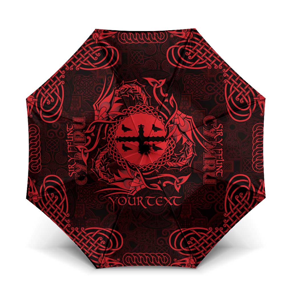 Personalized Flintshire Sir y Fflint Umbrella Red Four Choughs Celtic-inspired - Wonder Print Shop