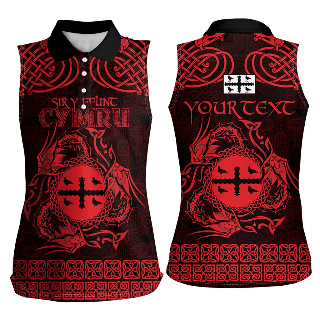 Personalized Flintshire Sir y Fflint Women Sleeveless Polo Shirt Red Four Choughs Celtic-inspired - Wonder Print Shop