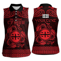 Personalized Flintshire Sir y Fflint Women Sleeveless Polo Shirt Red Four Choughs Celtic-inspired - Wonder Print Shop