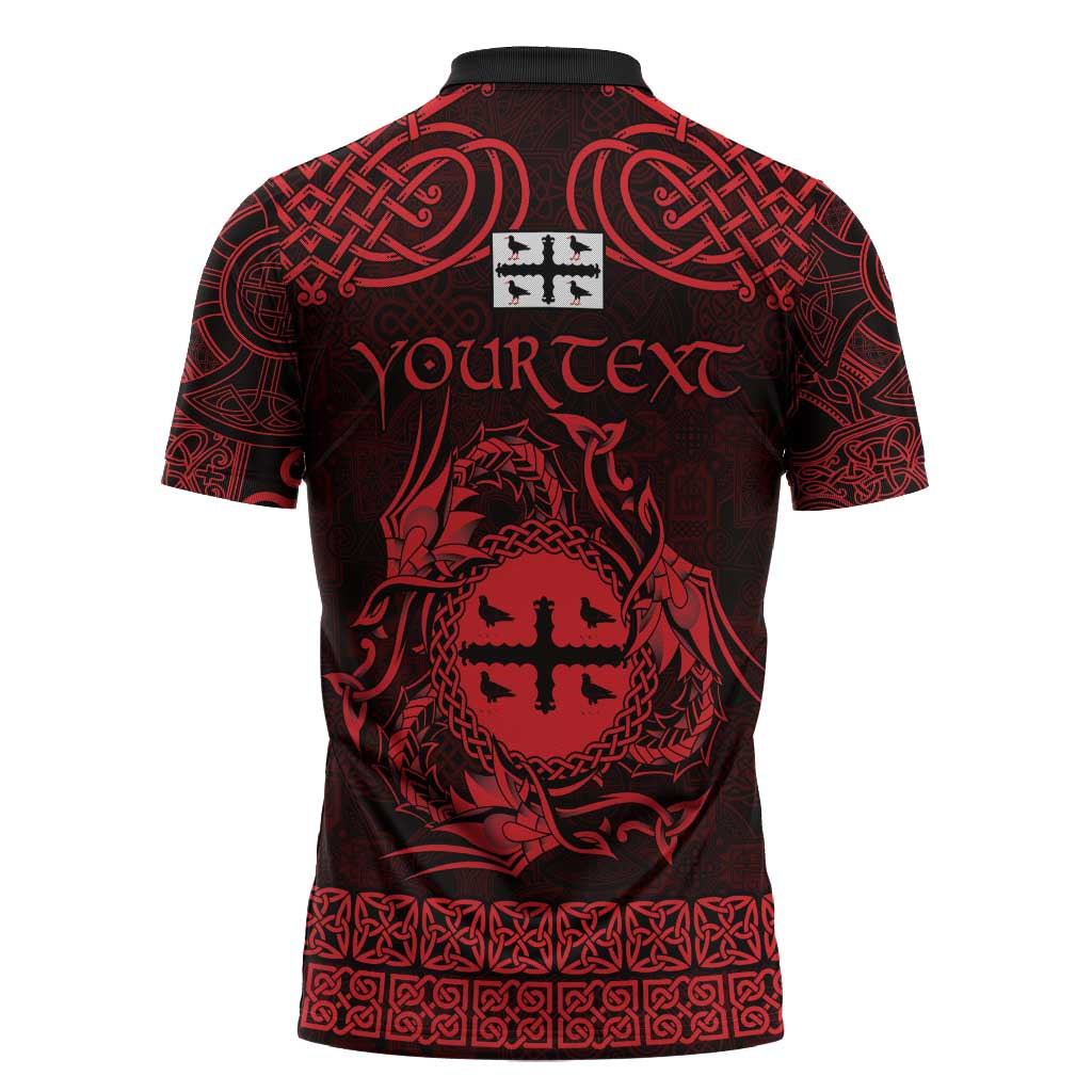 Personalized Flintshire Sir y Fflint Zipper Polo Shirt Red Four Choughs Celtic-inspired - Wonder Print Shop