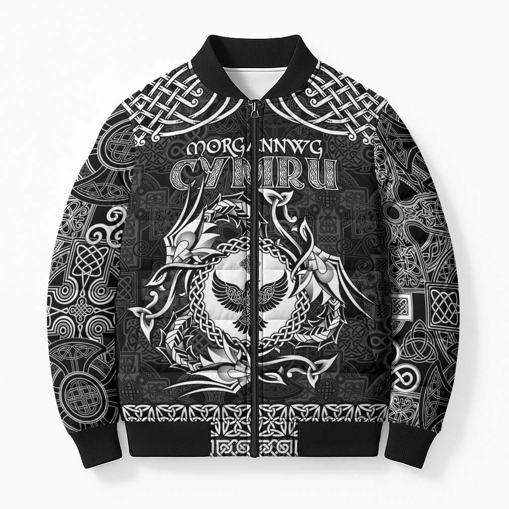 Personalized Glamorgan Morgannwg Bomber Puffer Jacket Black Raven Celtic-inspired - Wonder Print Shop