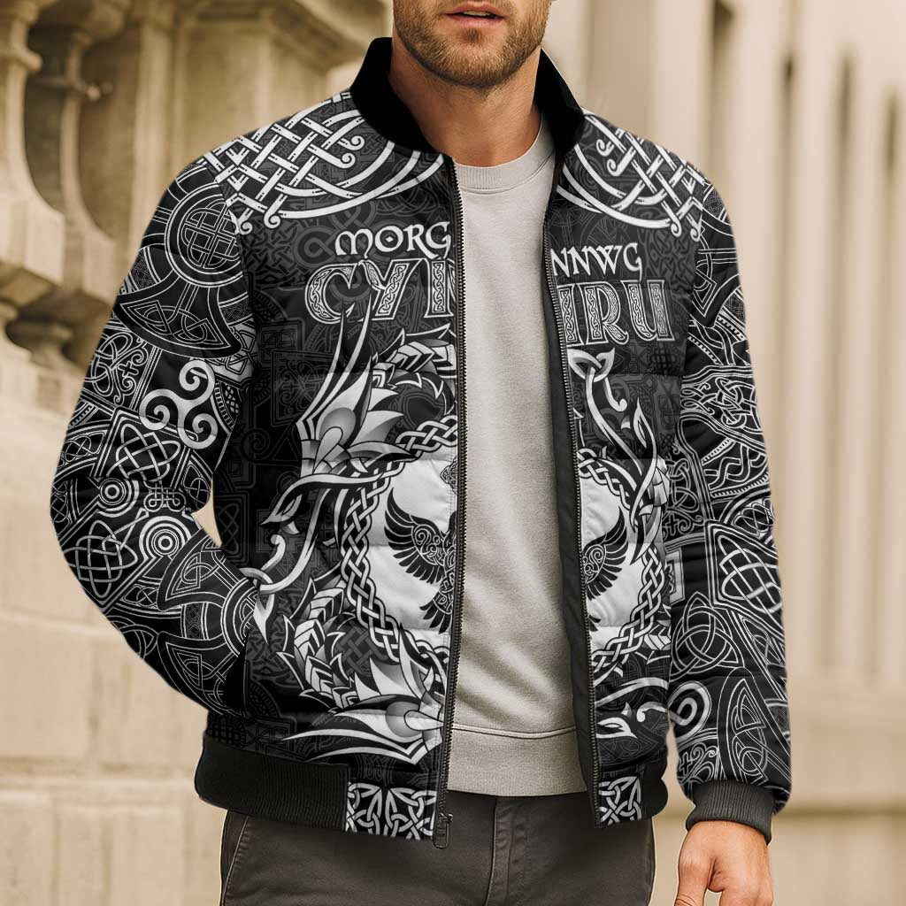 Personalized Glamorgan Morgannwg Bomber Puffer Jacket Black Raven Celtic-inspired - Wonder Print Shop