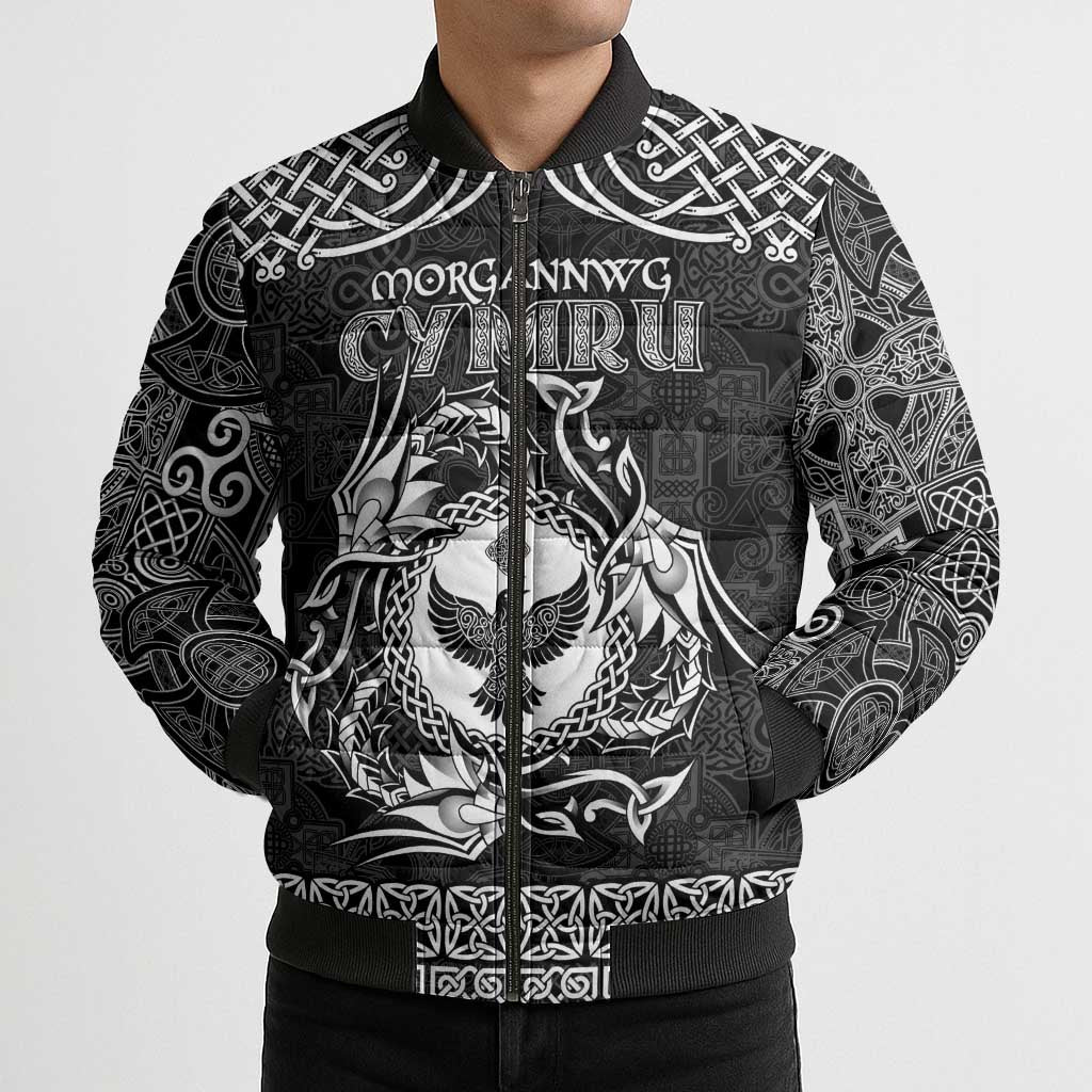 Personalized Glamorgan Morgannwg Bomber Puffer Jacket Black Raven Celtic-inspired - Wonder Print Shop