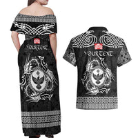 Personalized Glamorgan Morgannwg Couples Matching Off Shoulder Maxi Dress and Hawaiian Shirt Black Raven Celtic-inspired - Wonder Print Shop