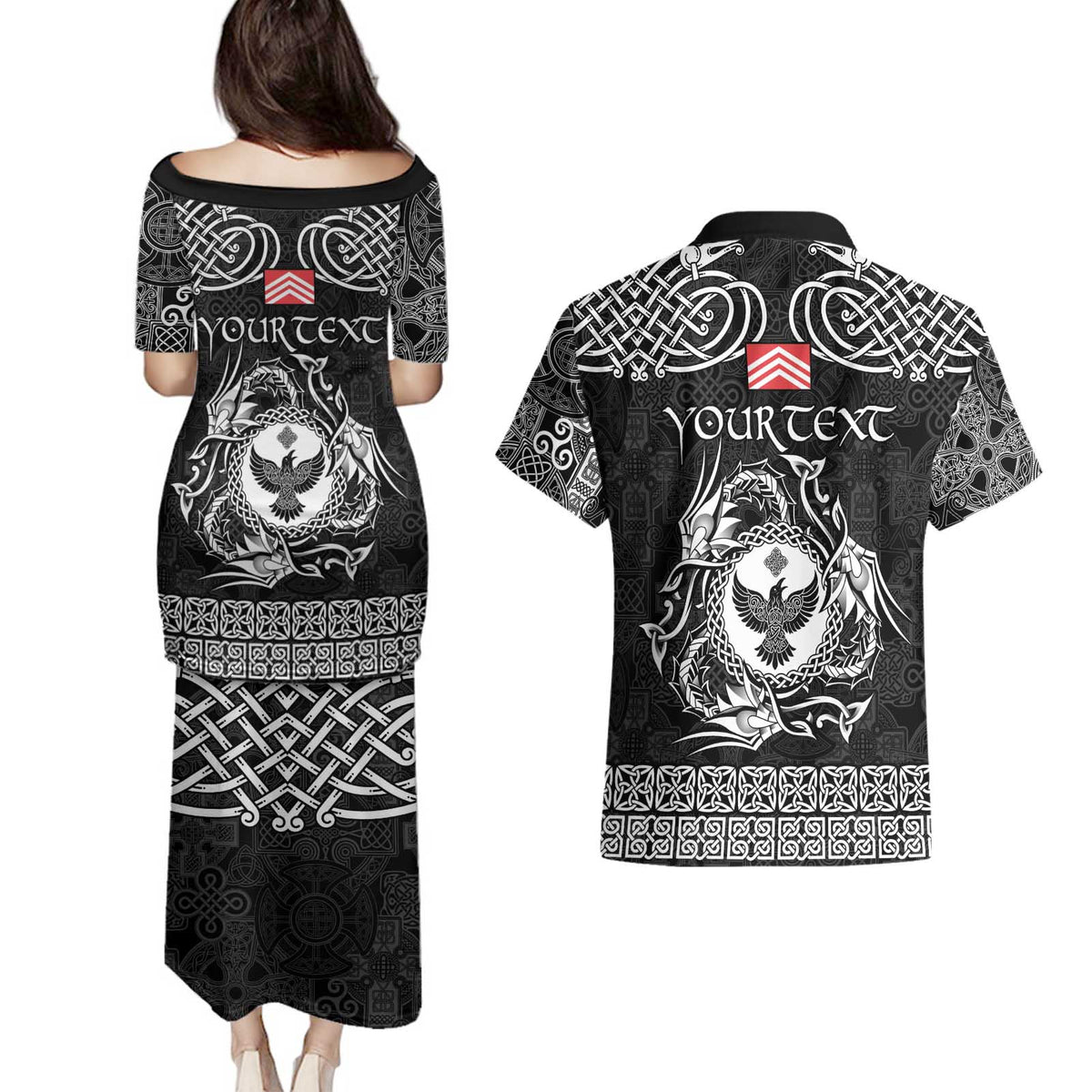 Personalized Glamorgan Morgannwg Couples Matching Puletasi and Hawaiian Shirt Black Raven Celtic-inspired - Wonder Print Shop