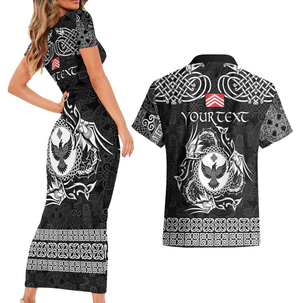 Personalized Glamorgan Morgannwg Couples Matching Short Sleeve Bodycon Dress and Hawaiian Shirt Black Raven Celtic-inspired - Wonder Print Shop