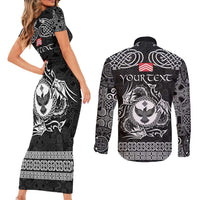 Personalized Glamorgan Morgannwg Couples Matching Short Sleeve Bodycon Dress and Long Sleeve Button Shirt Black Raven Celtic-inspired - Wonder Print Shop