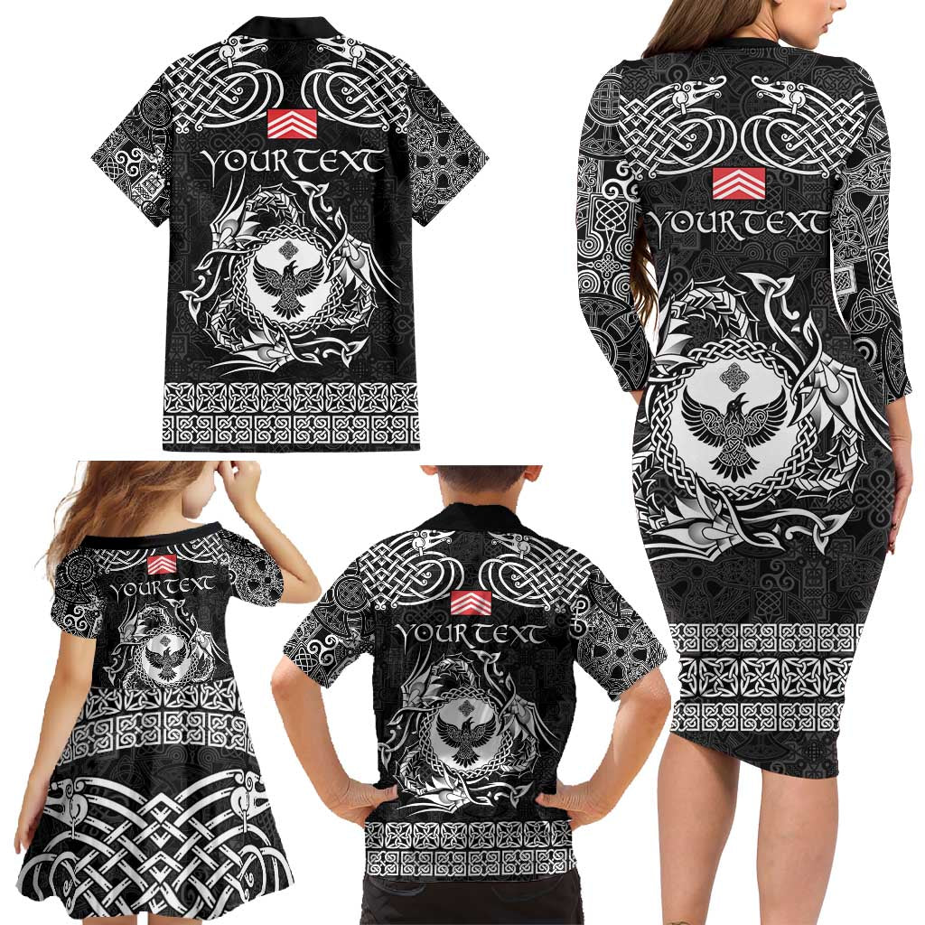 Personalized Glamorgan Morgannwg Family Matching Long Sleeve Bodycon Dress and Hawaiian Shirt Black Raven Celtic-inspired - Wonder Print Shop