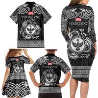Personalized Glamorgan Morgannwg Family Matching Long Sleeve Bodycon Dress and Hawaiian Shirt Black Raven Celtic-inspired - Wonder Print Shop