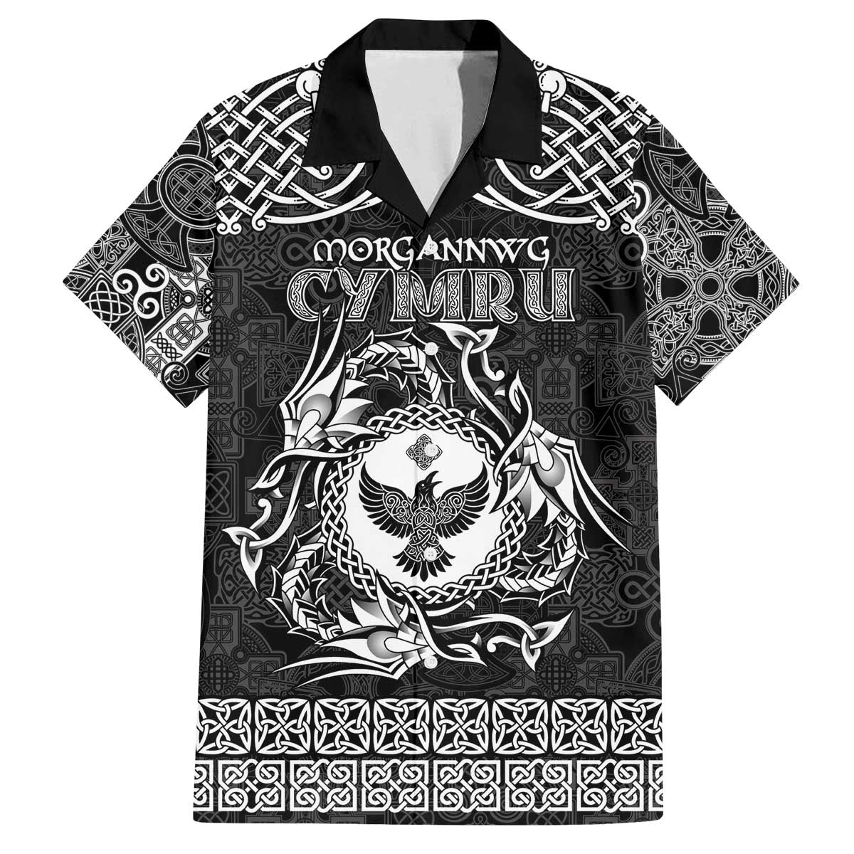 Personalized Glamorgan Morgannwg Family Matching Off The Shoulder Long Sleeve Dress and Hawaiian Shirt Black Raven Celtic-inspired - Wonder Print Shop