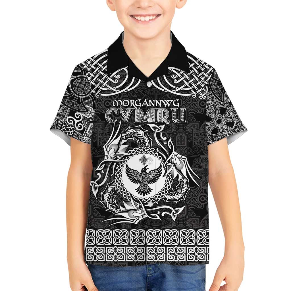 Personalized Glamorgan Morgannwg Family Matching Off Shoulder Maxi Dress and Hawaiian Shirt Black Raven Celtic-inspired - Wonder Print Shop