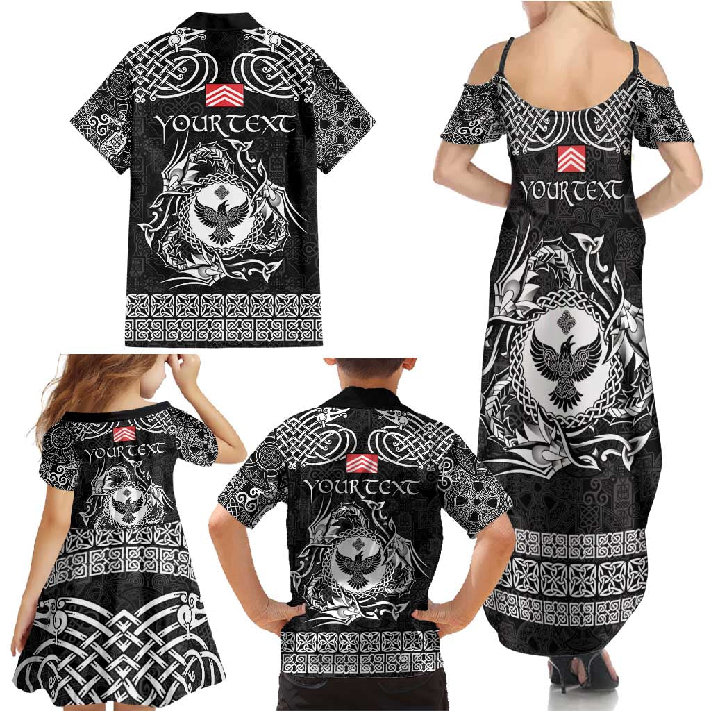 Personalized Glamorgan Morgannwg Family Matching Summer Maxi Dress and Hawaiian Shirt Black Raven Celtic-inspired - Wonder Print Shop